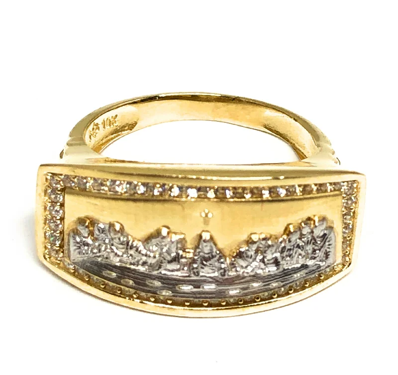 pear-shaped diamond ring -10k Solid Gold Yellow & White Gold Last Supper CZ Ring