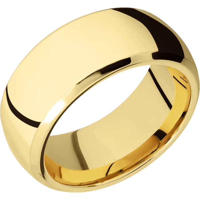 engraved anniversary ring -10mm wide Domed Bevel 22k Yellow Gold Ring with Polish Finish / Scale Damascus Steel Sleeve