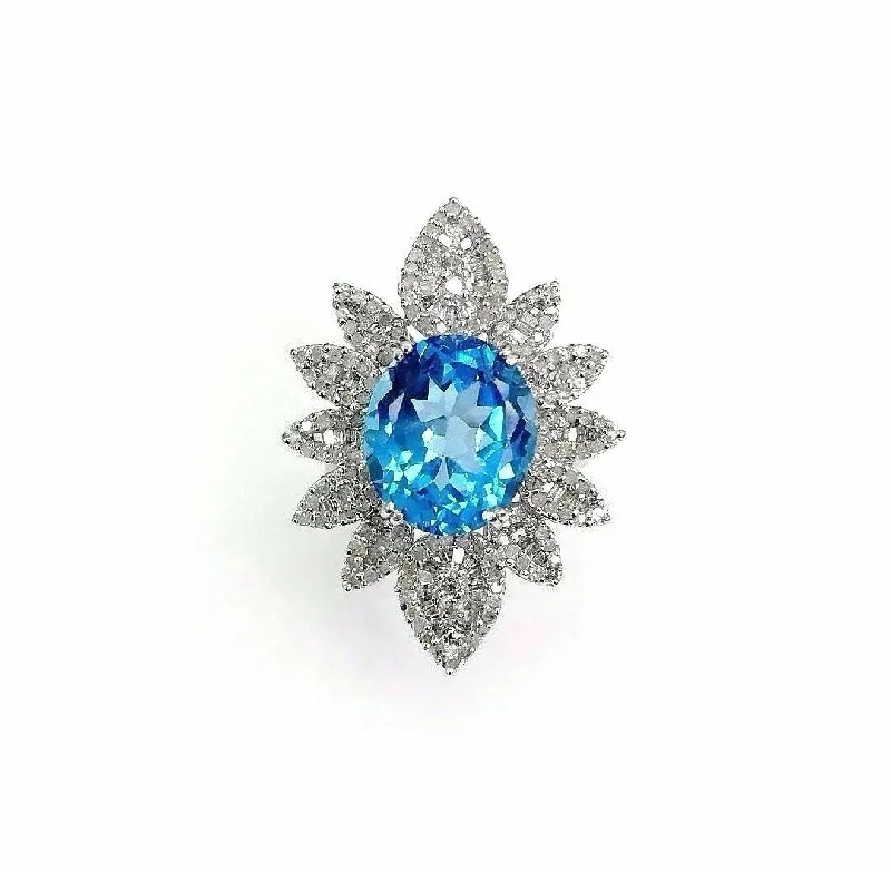 wide band silver ring -11.42 Carats tw Diamond and Blue Topaz Celebration Ring Topaz is 10 Carats 18K