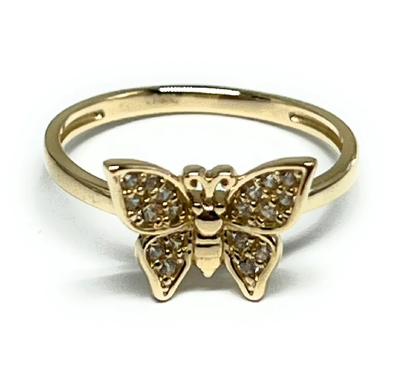 pearl and diamond ring -14k Solid Gold CZ Butterfly Ring (FC 230)