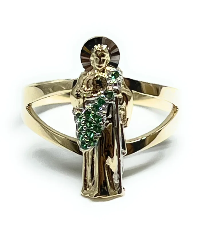 twisted band wedding ring -14k Solid Gold Green Saan Judas CZ Ring (FC 214)