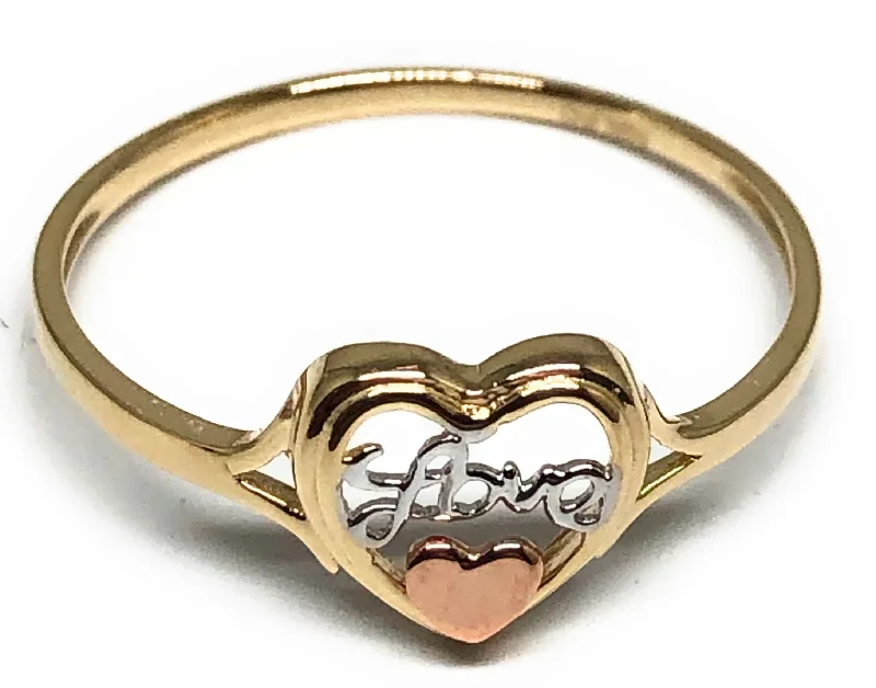 gemstone cocktail ring for women -14k Solid Gold Tri-Color Gold Heart "Love" Ring (FC 188)