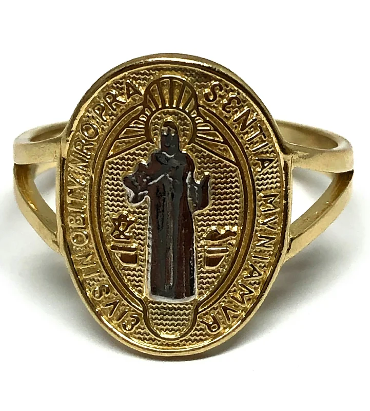 custom carved wood ring -14k Solid Gold Yellow 2-Tone San Bennito Ring