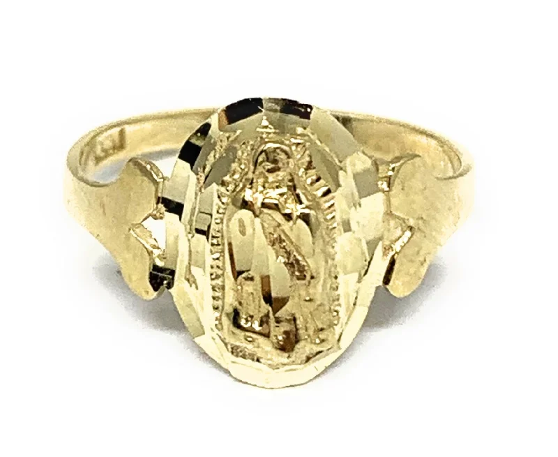 double stone gemstone ring -14k Solid Gold Yellow Classic Virrgin Mary Ring