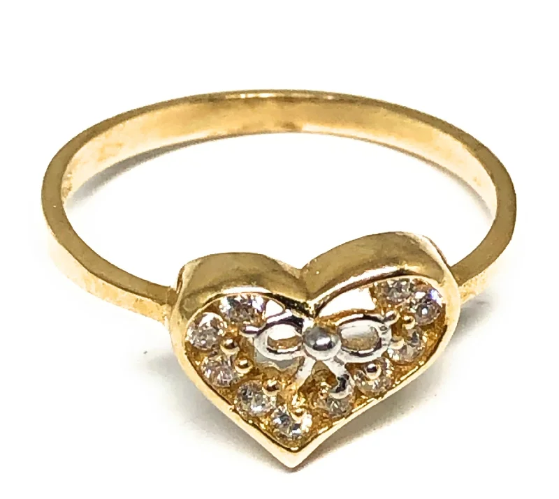 silver moonstone ring -14k Solid Gold Yellow CZ Heart Ring