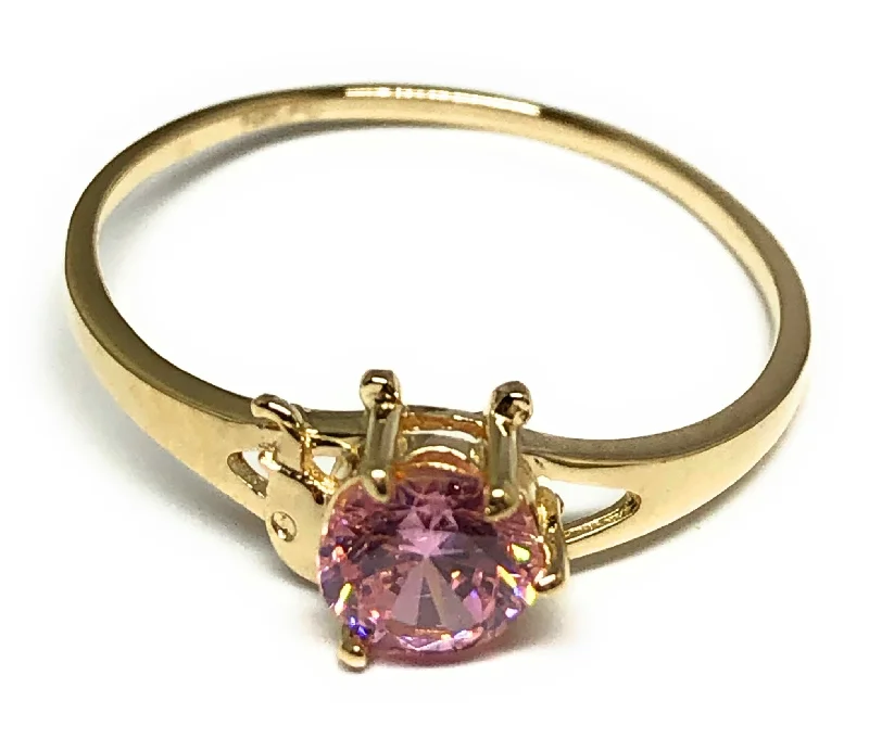 personalized date engraved ring -14k Solid Gold Yellow Gold Pink CZ Ring (FC 192)