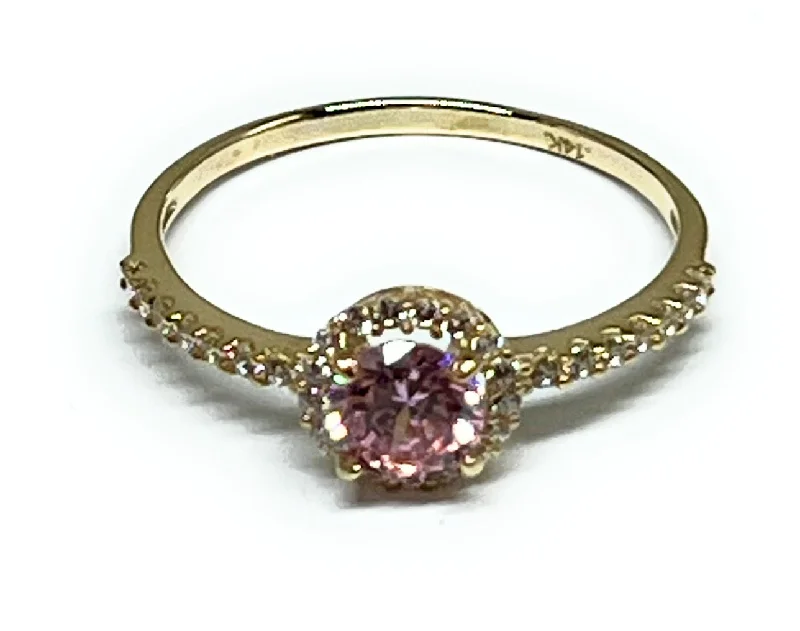 chunky statement ring -14k Solid Gold Yellow Gold PINK CZ Ring (FC 218)