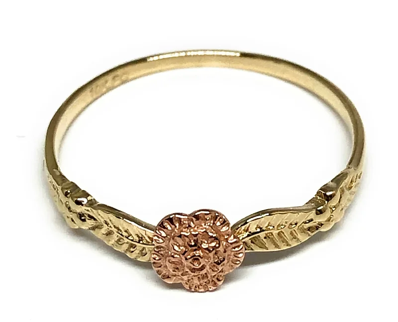 custom engraved gold ring -14k Solid Gold Yellow & Rose Gold Flower Dainty Ring (FC 184)