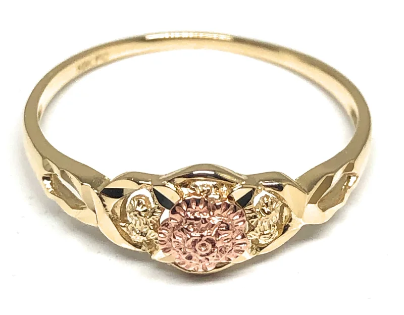 dainty rose gold ring -14k Solid Gold Yellow & Rose Gold Flower Ring (FC 195)