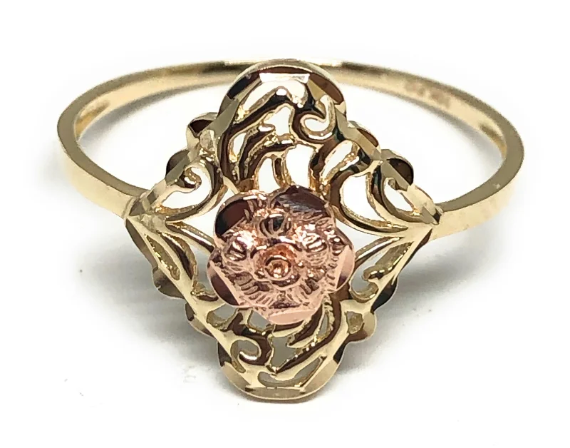 titanium promise ring -14k Solid Gold Yellow & Rose Gold Flower Ring (FC 196)