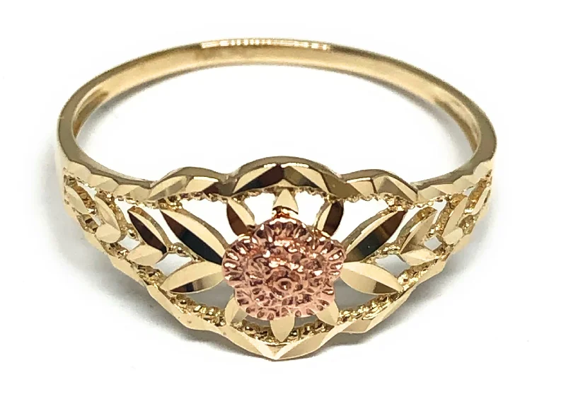 Celtic knot wedding ring -14k Solid Gold Yellow & Rose Gold Flower Ring (FC 197)