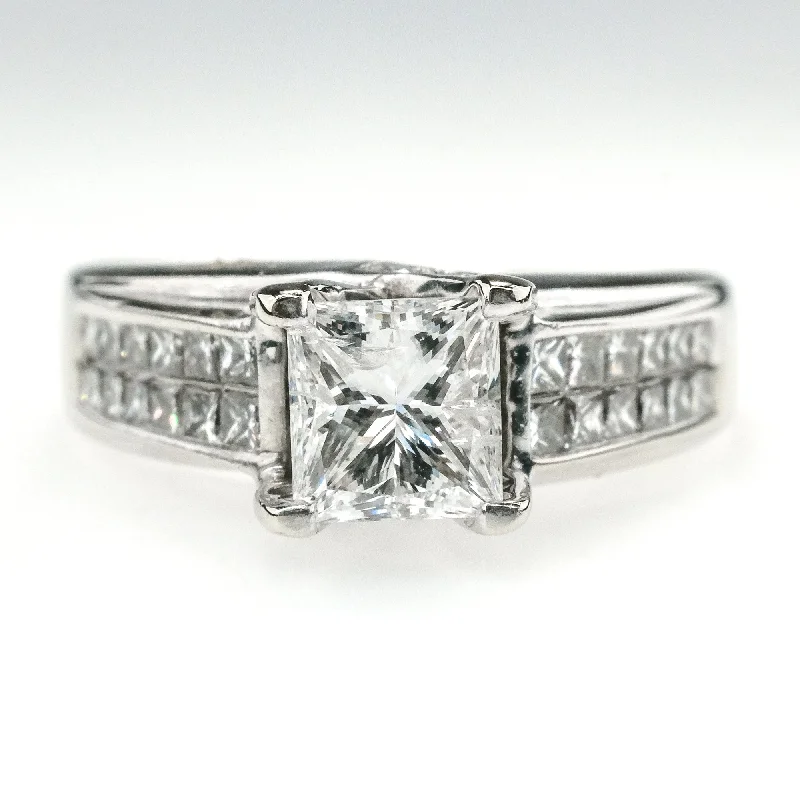 adjustable crystal quartz ring -1.00ct I1/I Princess Diamond & Side Accents Engagement Ring in 14K White Gold