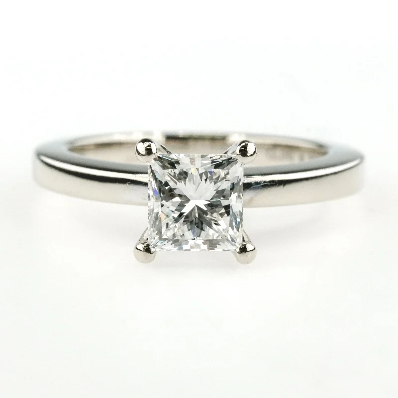 geometric silver ring -14K White Gold GIA 0.95ct Princess Diamond Solitaire Engagement Ring Size 5