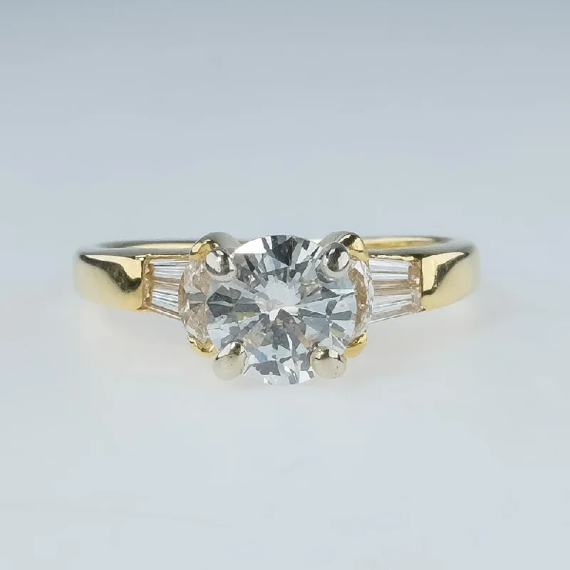 vintage style cocktail ring -1.00ct Diamond Solitaire & Side Stones Engagement Ring 18K Yellow Gold