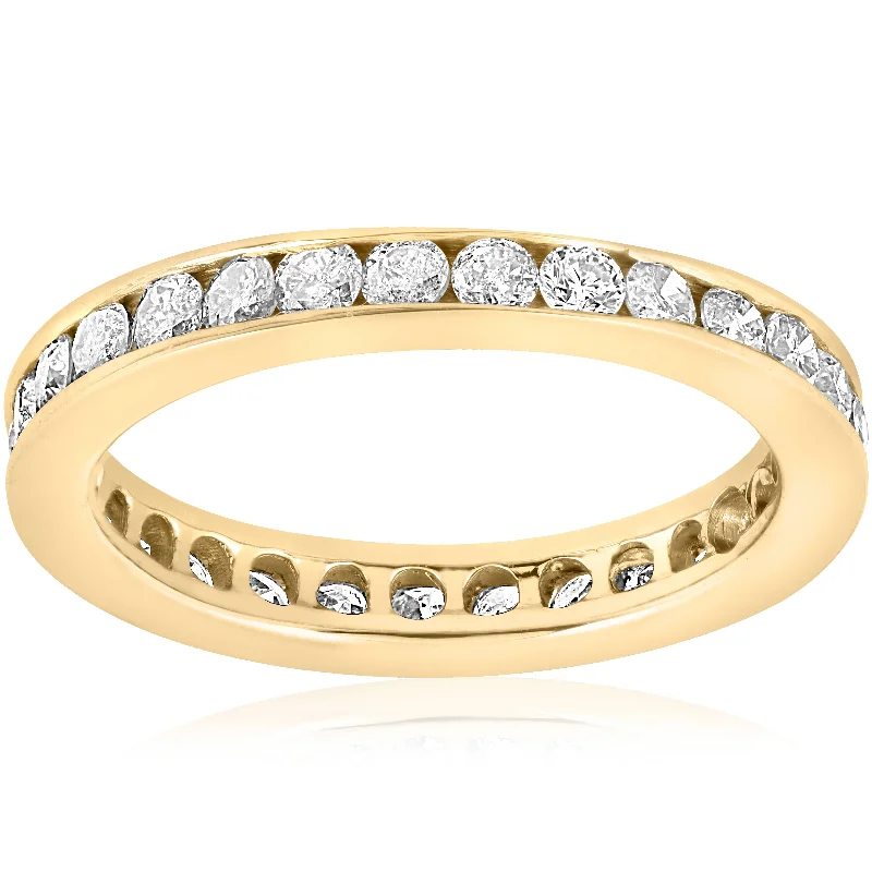 delicate dainty ring for women -1ct Diamond Wedding Eternity Stackable 14K Yellow Gold Ring Channel Set