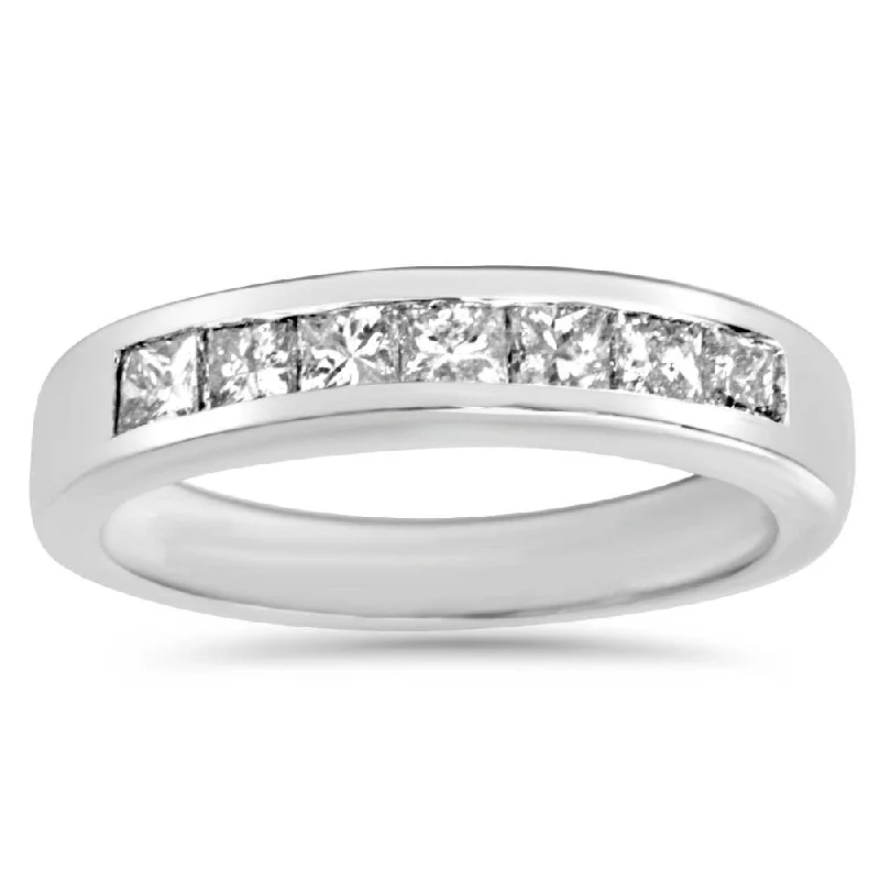 gemstone cluster ring -1ct Princess Cut Diamond Wedding Anniversary Ring 14k White Gold