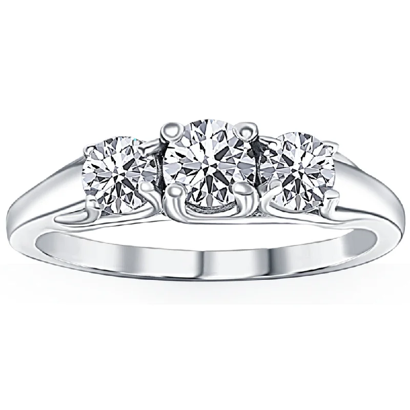 engraved anniversary ring -1ct Three Stone Diamond Ring 14K White Gold