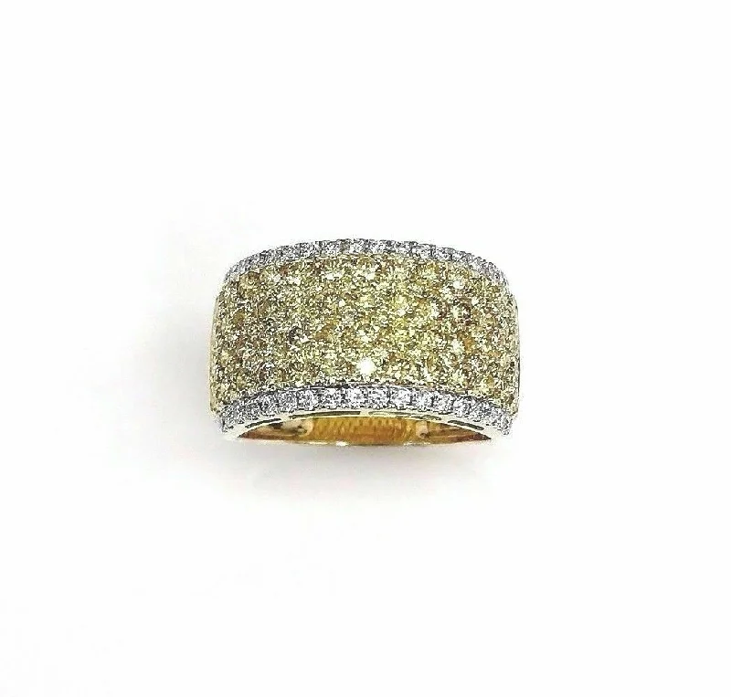 yellow gold eternity ring -2.15 Carats t.w. Fancy Yellow and White Diamond Anniversary Ring 18 Karat Gold