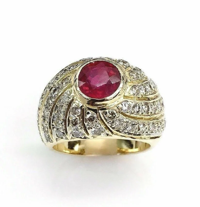 modern geometric ring -2.22 Carats t.w. Diamond and Ruby Ring Diamonds on all Sides 14K Gold Brand New