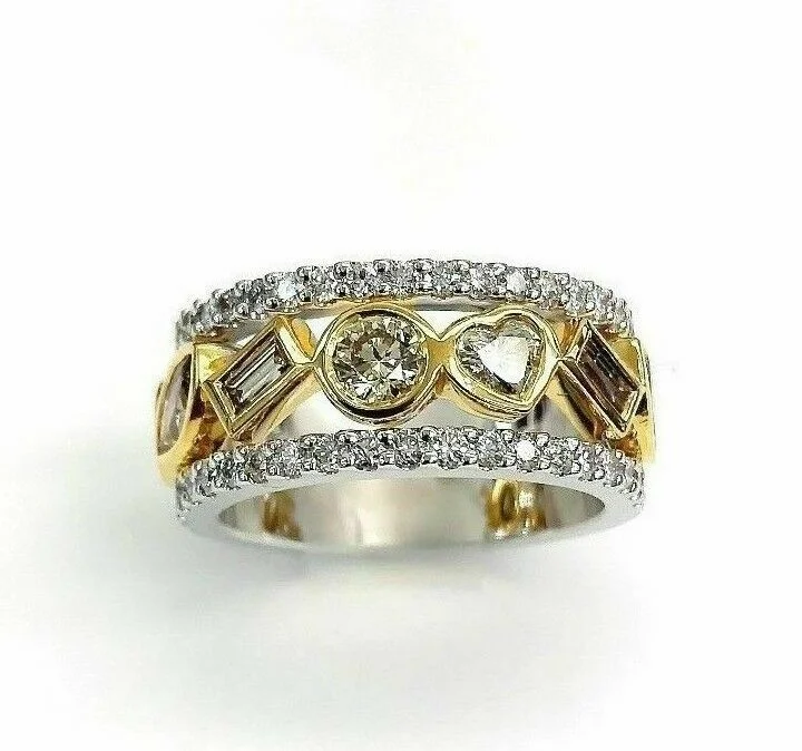 gold wedding ring for men -2.35 Carats t.w. Fancy Color and White Diamond Celebration Ring 14K 2Tone Gold