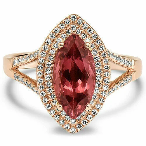 pear-shaped diamond ring -2.42 TCW Natural Marquise Tourmaline & Diamond Accents Ring Sz 6.5 14k Rose Gold