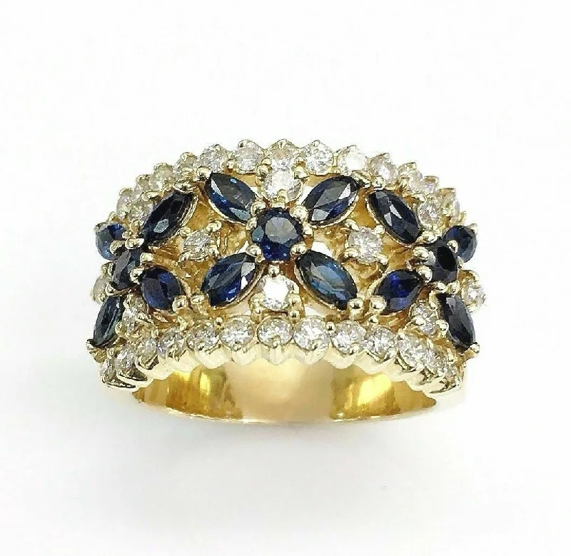 vintage style wedding ring -2.80 Carats t.w. Diamond and Blue Sapphire Anniversary Ring 14K Gold Brand New