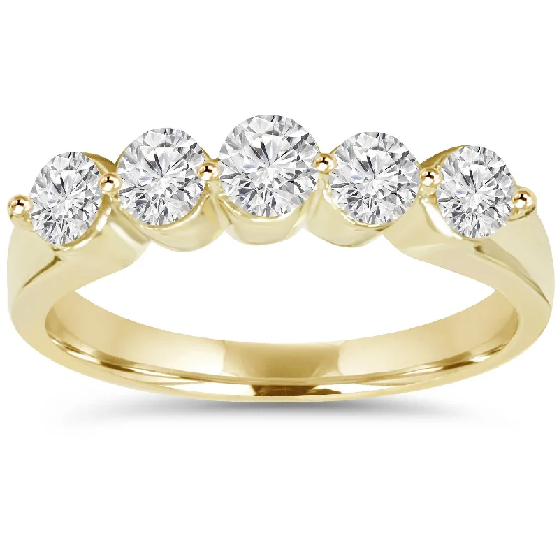 diamond halo engagement ring -3/4Ct Diamond Five Stone Single Prong Wedding Ring 10k Yellow Gold