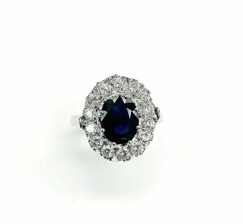 stacking rings with diamonds -3.65 Carats Vintage Diamond and Sapphire Halo Ring 14K Gold 2.75 Carats Sapphire