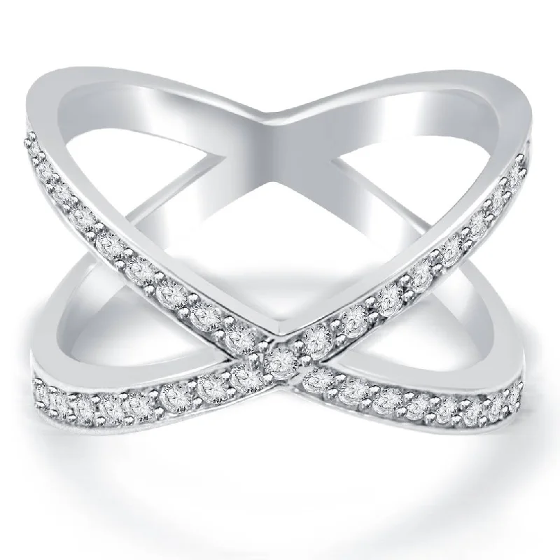 engraved family ring -3/8ct Diamond Cris Cross Over Ring White Gold