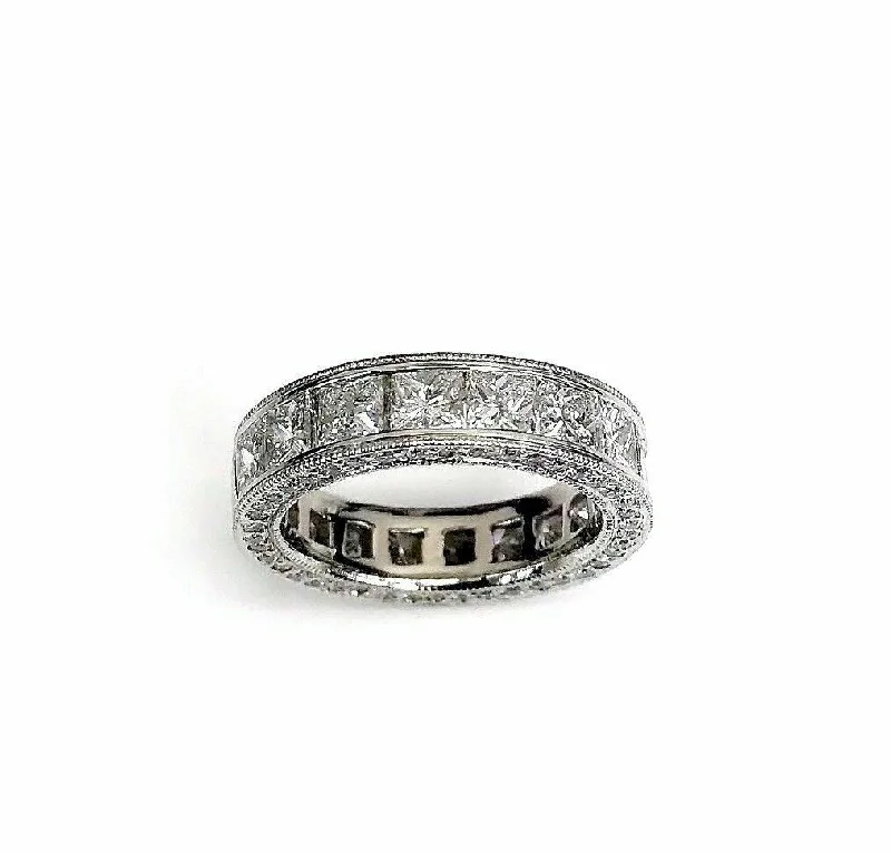 vintage gold signet ring -4.92 Carats Princess and Round Eternity Diamond Ring F VS VVS Diamonds Platinum