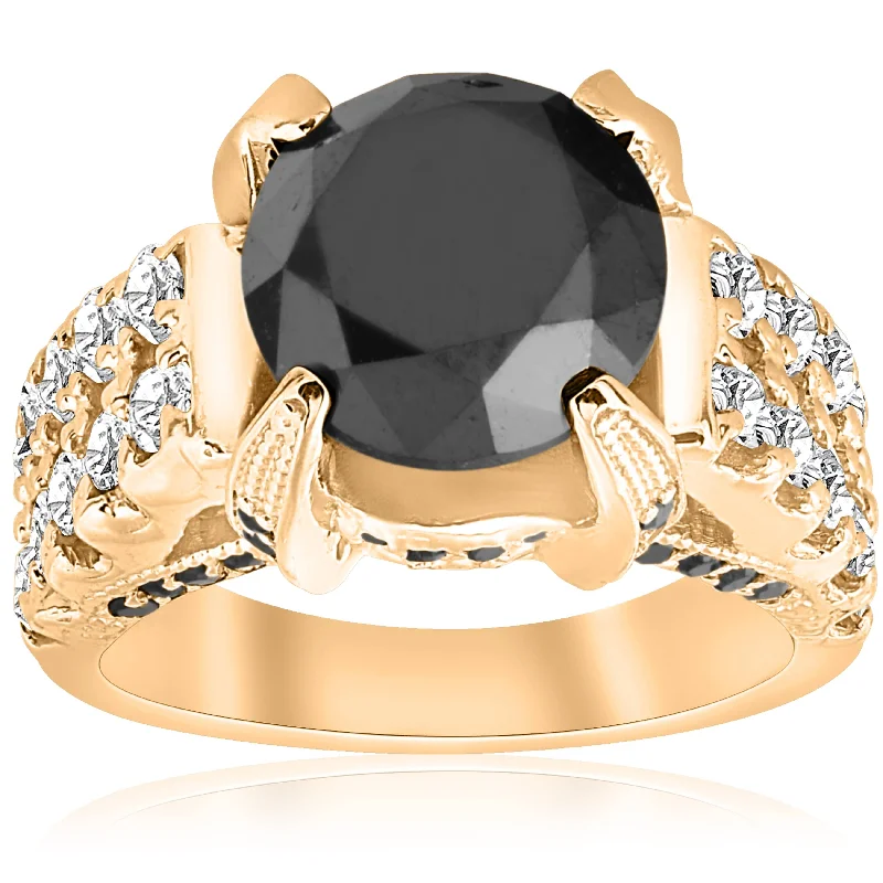 sterling silver engagement ring -5 5/8ct Black & White Diamond Ring 14K Yellow Gold