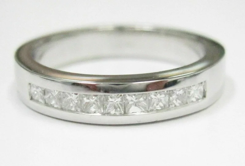 sterling silver eternity ring -.53 TCW 9 Stone Princess Cut Diamond Anniversary Ring/Band Size 8.5 G VS2 14kt