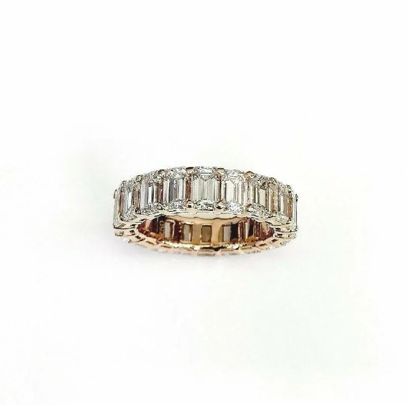 double stone gemstone ring -6.24 Carats Emerald Cut Diamond Eternity Band Ring 18K Rose Gold F VS Diamonds