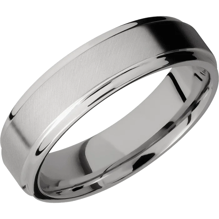 simple gemstone engagement ring -6mm wide Flat Grooved Edges Titanium Ring with Angle Satin Finish