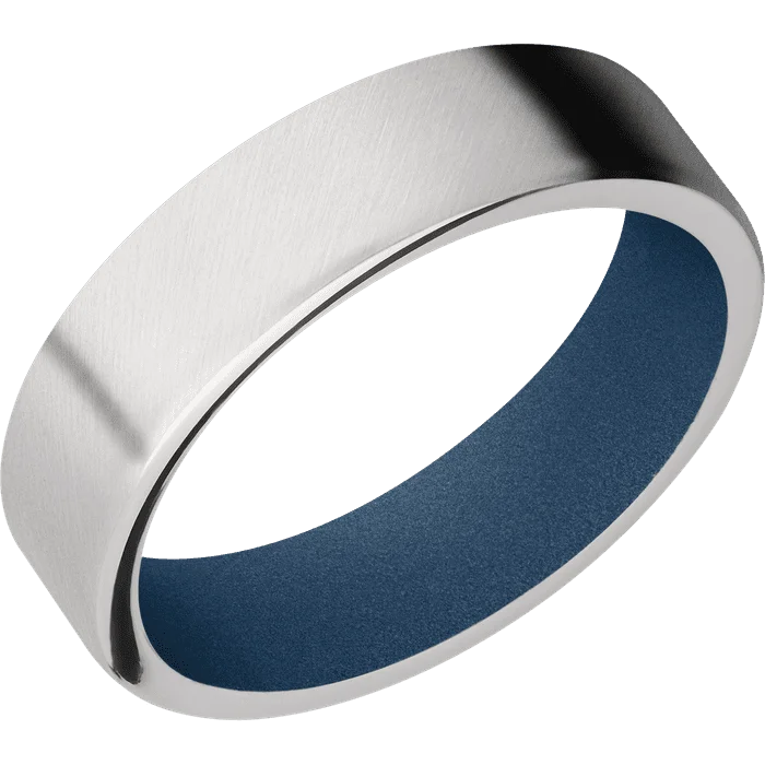 men’s gold signet ring -6mm wide Flat Palladium Silver Ring with Angle Satin Finish / Polar Blue Cerakote Sleeve