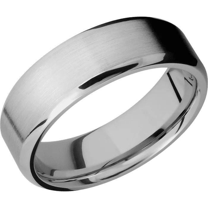 wedding band with diamonds -7mm wide Beveled Titanium Ring with Satin Finish