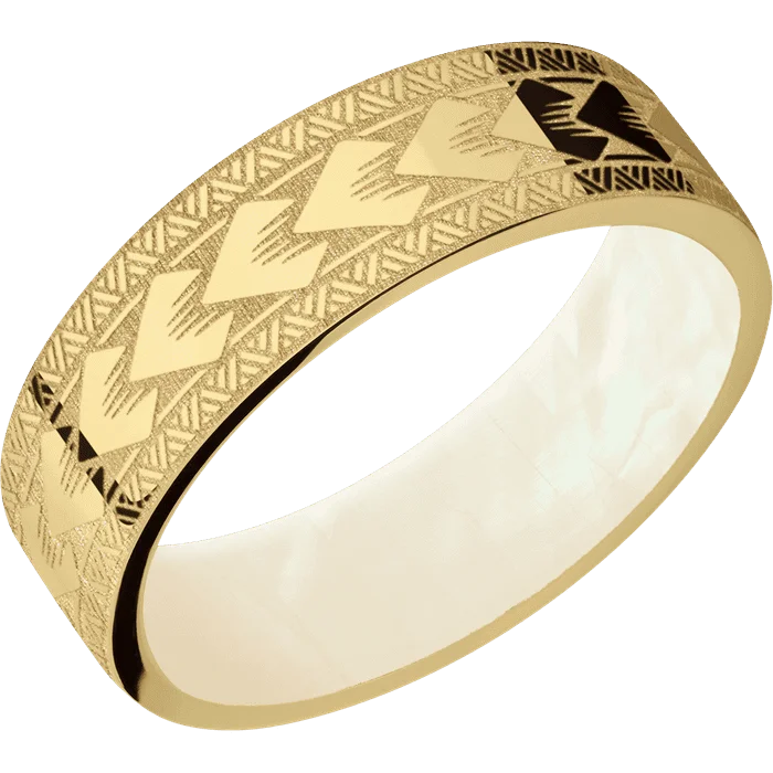 chunky statement ring -7mm wide Flat 10k Yellow Gold Ring with Polish Finish / Maori Design / Freshwater Mother of Pearl Sleeve