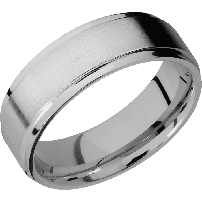 engraved family ring -7mm wide Flat Grooved Edges Titanium Ring with Satin Finish