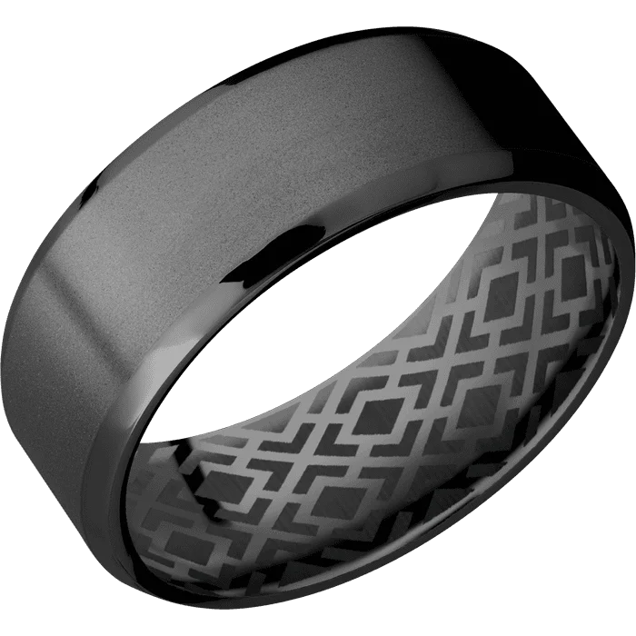 hammered silver wedding band -8mm wide Beveled Black Titanium Ring with Bead Blast Finish / None Interior Pattern