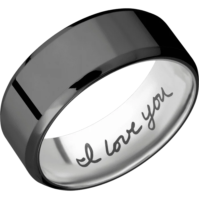 handmade silver ring -8mm wide Beveled Black Titanium Ring with Polish Finish / Titanium Sleeve / None Interior Pattern