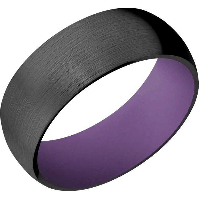 heart-shaped gold ring -8mm wide Domed Black Titanium Ring with Satin Finish / Wild Purple Cerakote Sleeve