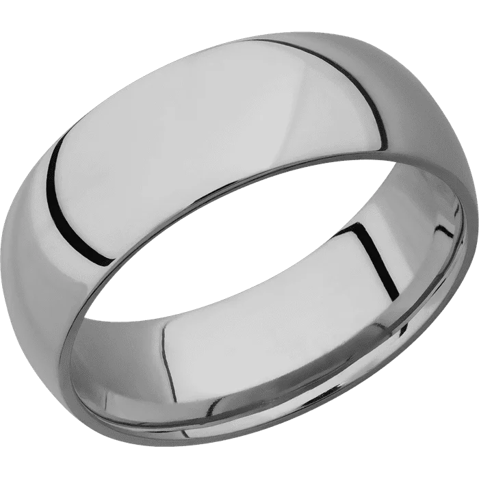 men’s leather band ring -8mm wide Domed Titanium Ring with Polish Finish