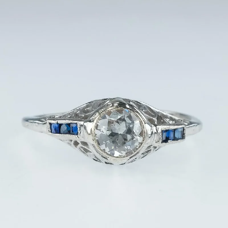 minimalist diamond band ring -950 Platinum 0.50ct Diamond Solitaire with Blue Sapphire Accents Ring Size 9