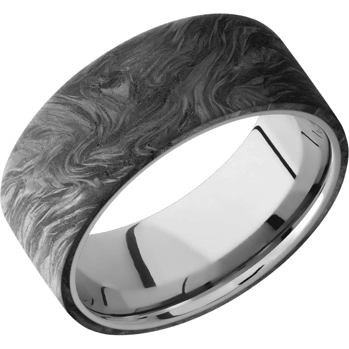 simple gold band ring -9mm wide Flat Forged Carbon Fiber Ring / Titanium Sleeve