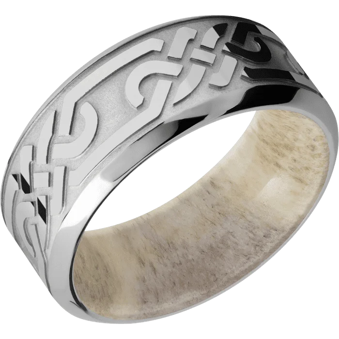 twisted rope ring for men -9mm wide High Bevel Titanium Ring with Polish Finish / Celtic Loop U Design / Antler Sleeve