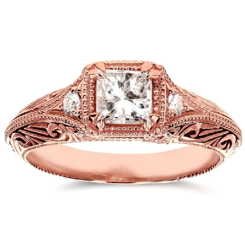 promise ring for girlfriend -Annello by Kobelli 14k Rose Gold 5/8ct TDW Diamond Antique Filigree Engagement Ring