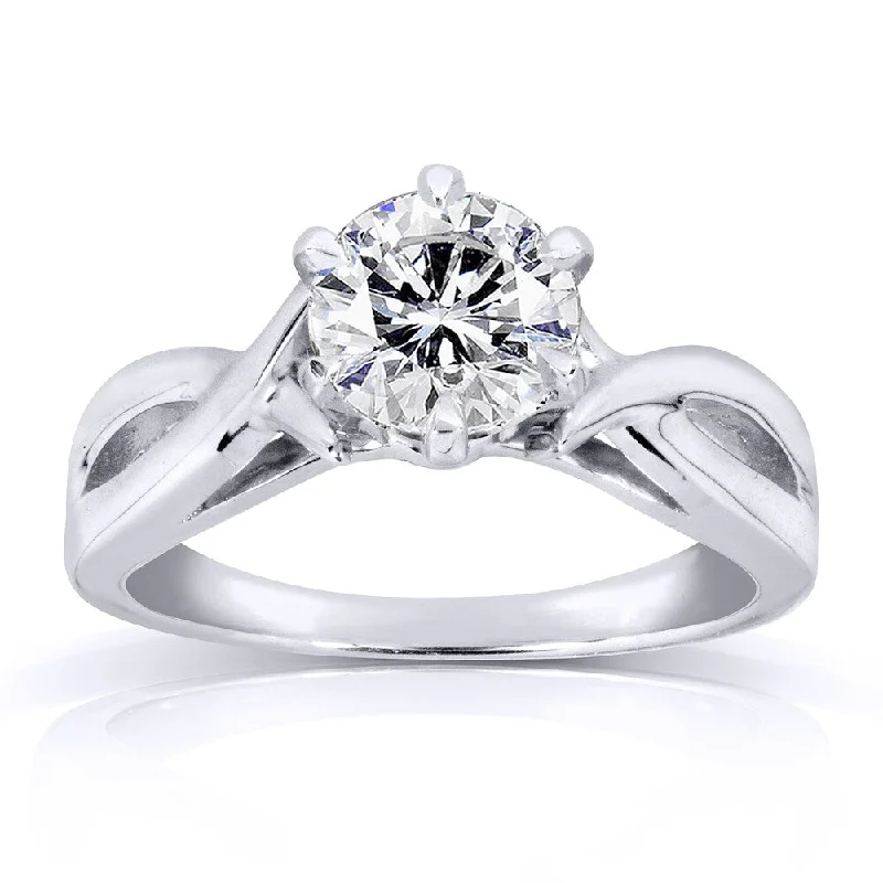 engraved family ring -Annello by Kobelli 14k White Gold 1 Carat Round Brilliant Diamond Solitaire Crossover Engagement Ring