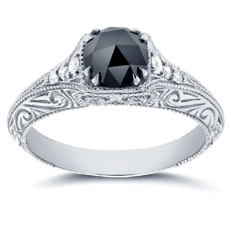 polished silver band ring -Annello by Kobelli 14k White Gold 1ct TDW Black and White Diamond Antique Filigree Engagement Ring