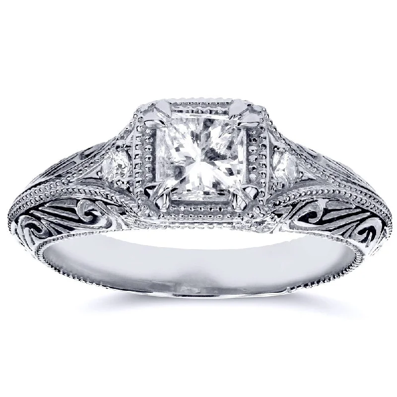 silver signet ring for men -Annello by Kobelli 14k White Gold 5/8ct TDW Diamond Antique Filigree Engagement Ring