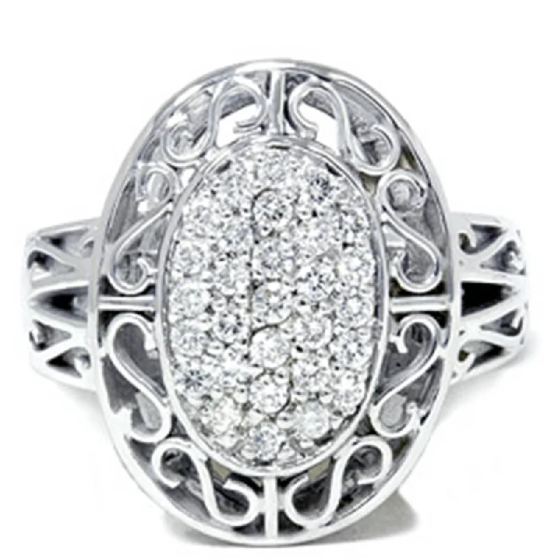 minimalist silver band ring -Antique 3/4 Ct Large Pave Diamond 10k White Gold Ring